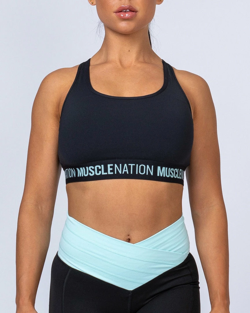 Muscle Nation Knockout Bra - Black With Sky Blue Womens 4 Muscle Nation Knockout Bra - Black With Sky Blue Womens