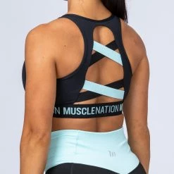 Muscle Nation Knockout Bra - Black With Sky Blue Womens 11 Muscle Nation Knockout Bra - Black With Sky Blue Womens