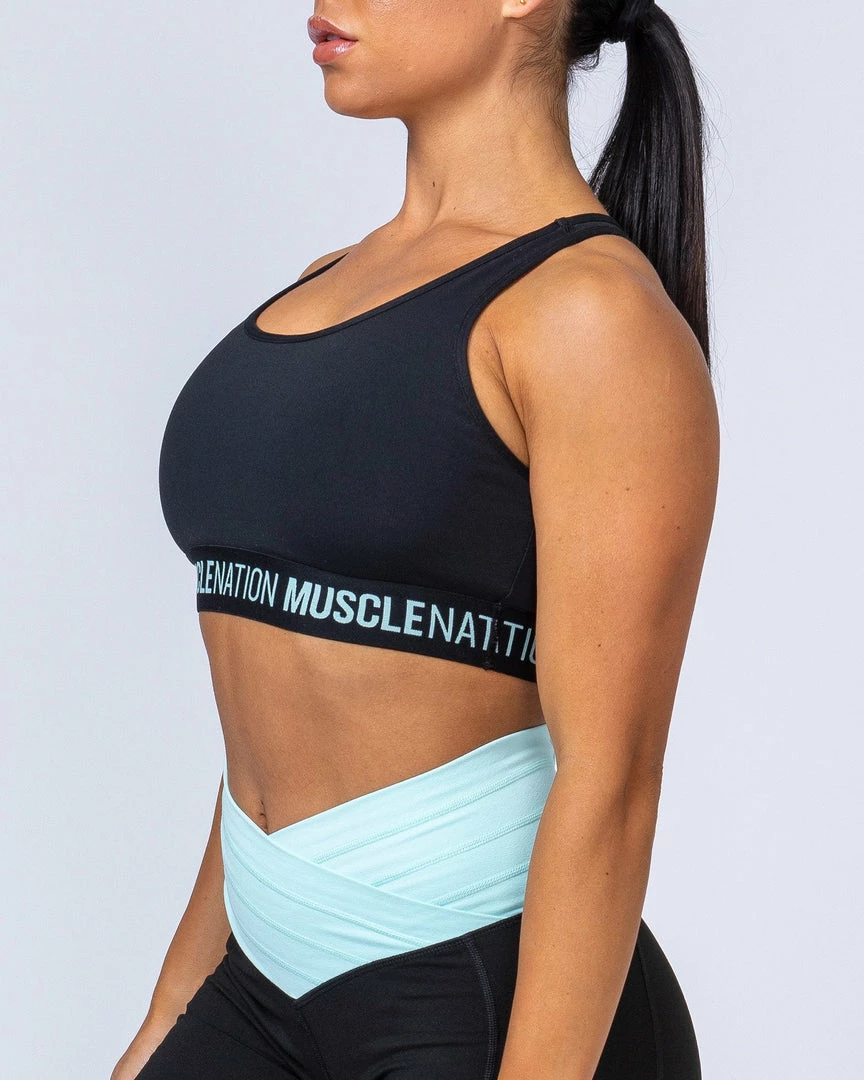 Muscle Nation Knockout Bra - Black With Sky Blue Womens 7 Muscle Nation Knockout Bra - Black With Sky Blue Womens