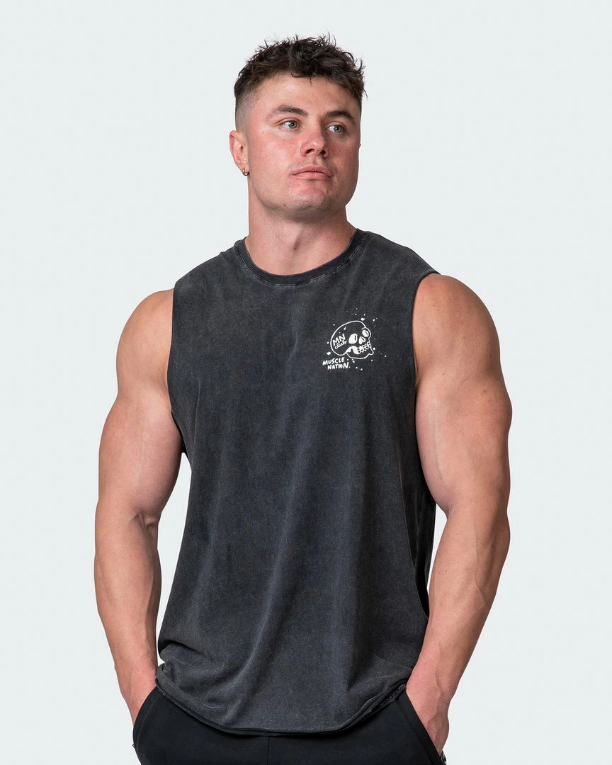 Muscle Nation Mens Graffiti Tag Vintage Tank - Washed Black 3 Muscle Nation Mens Graffiti Tag Vintage Tank - Washed Black