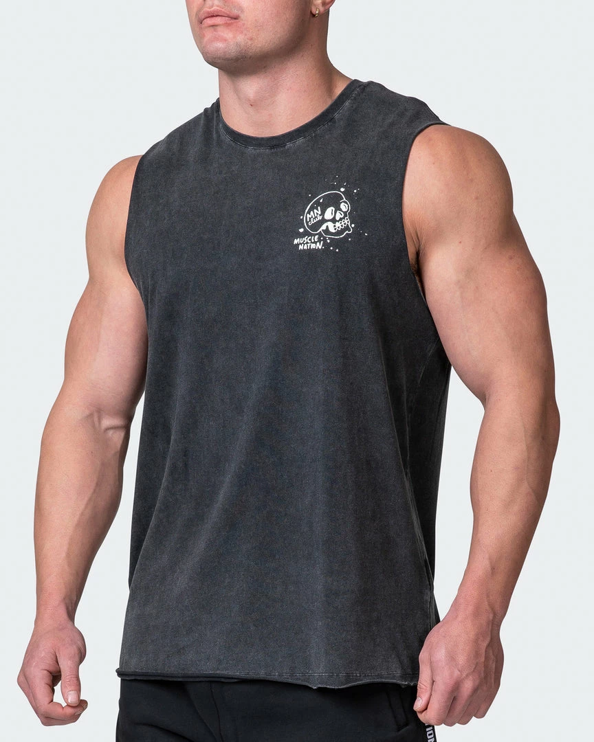 Muscle Nation Mens Graffiti Tag Vintage Tank - Washed Black 4 Muscle Nation Mens Graffiti Tag Vintage Tank - Washed Black