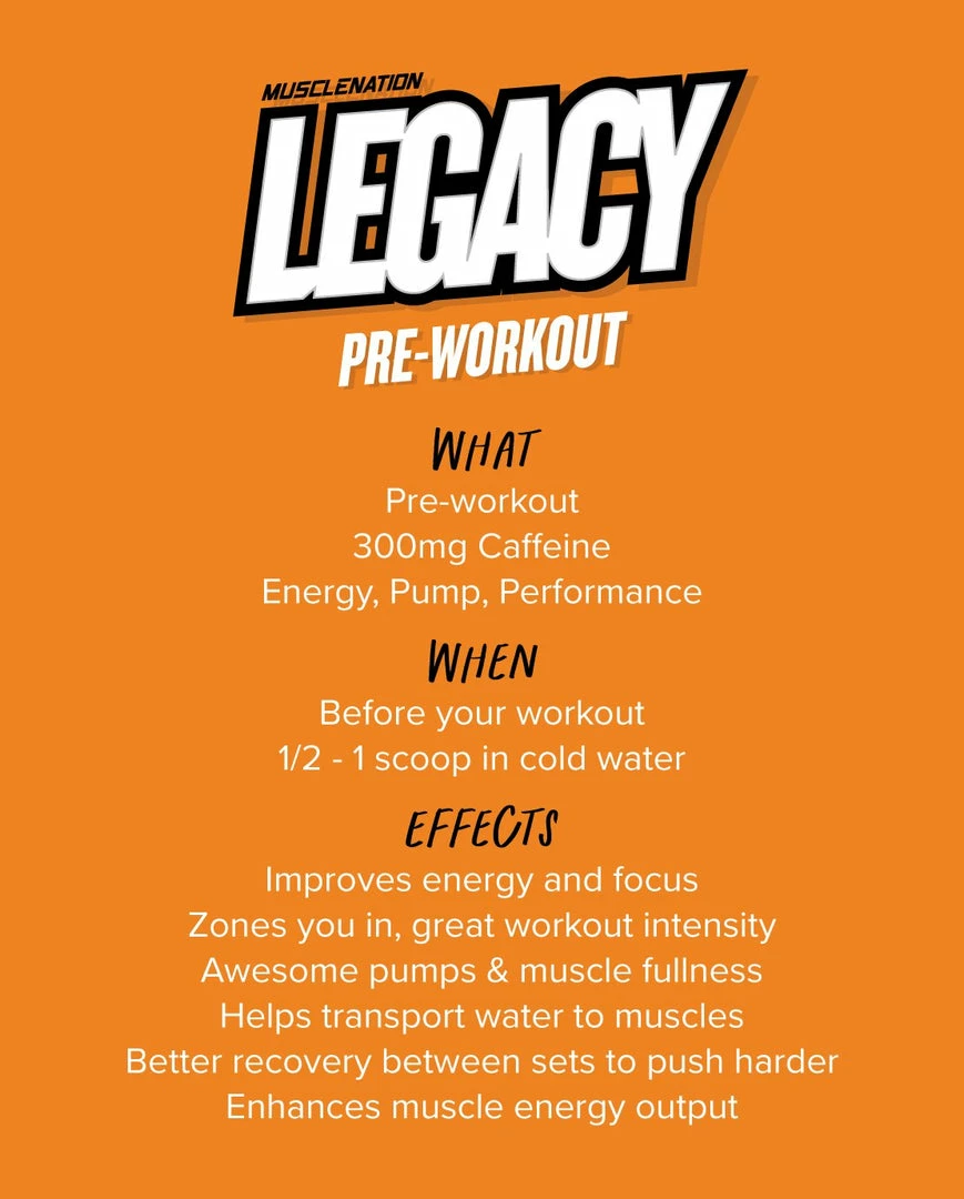 Muscle Nation LEGACY Pre Workout Energy - Orange Fizz - 30 Serves 5 Muscle Nation LEGACY Pre Workout Energy - Orange Fizz - 30 Serves