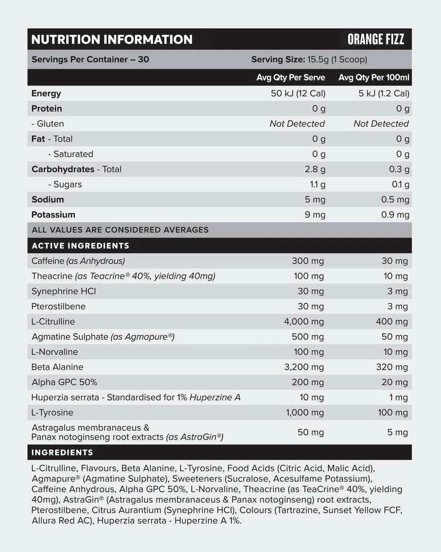 Muscle Nation LEGACY Pre Workout Energy - Orange Fizz - 30 Serves 7 Muscle Nation LEGACY Pre Workout Energy - Orange Fizz - 30 Serves