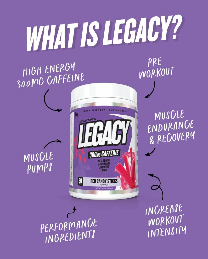 Muscle Nation LEGACY Pre Workout Energy - Red Candy Sticks - 30 Serves 30% EOFY SALE 4 Muscle Nation LEGACY Pre Workout Energy - Red Candy Sticks - 30 Serves 30% EOFY SALE