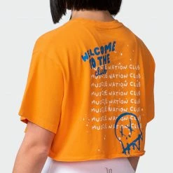 Muscle Nation Welcome To The Club MN Club Cropped Vintage Tee - Washed Fireball