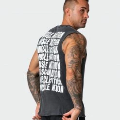 Muscle Nation Box Wave Vintage Tank - Washed Black