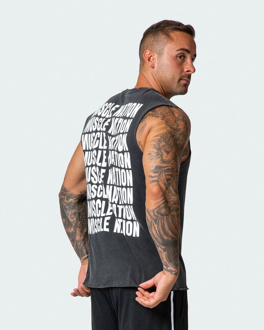 Muscle Nation Box Wave Vintage Tank - Washed Black 3 Muscle Nation Box Wave Vintage Tank - Washed Black
