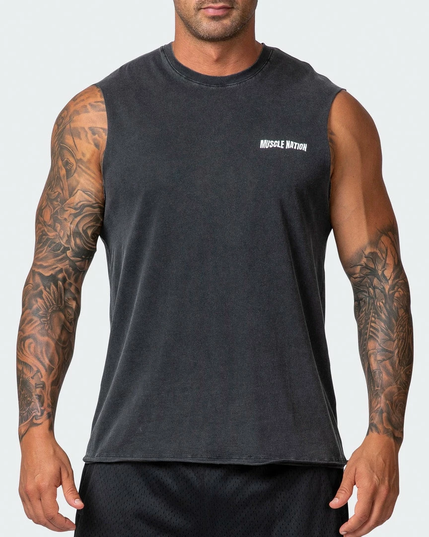 Muscle Nation Box Wave Vintage Tank - Washed Black 4 Muscle Nation Box Wave Vintage Tank - Washed Black