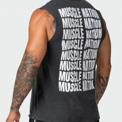 Muscle Nation Box Wave Vintage Tank - Washed Black 11 Muscle Nation Box Wave Vintage Tank - Washed Black