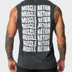 Muscle Nation Box Wave Vintage Tank - Washed Black 12 Muscle Nation Box Wave Vintage Tank - Washed Black