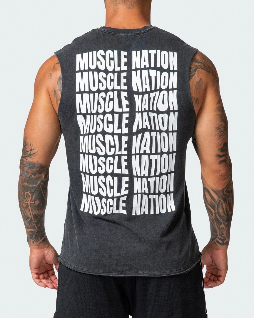 Muscle Nation Box Wave Vintage Tank - Washed Black 7 Muscle Nation Box Wave Vintage Tank - Washed Black