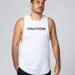 Muscle Nation Drop Arm Tank - White Mens