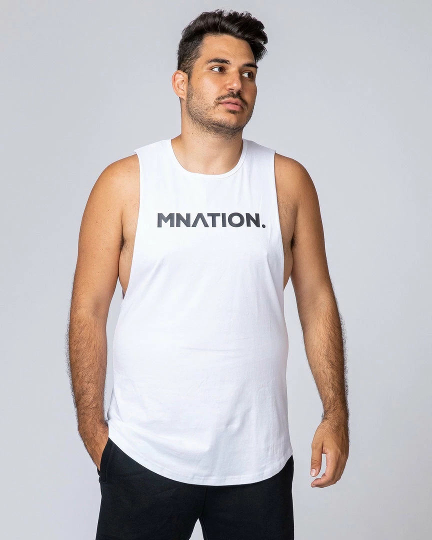 Muscle Nation Drop Arm Tank - White Mens 3 Muscle Nation Drop Arm Tank - White Mens