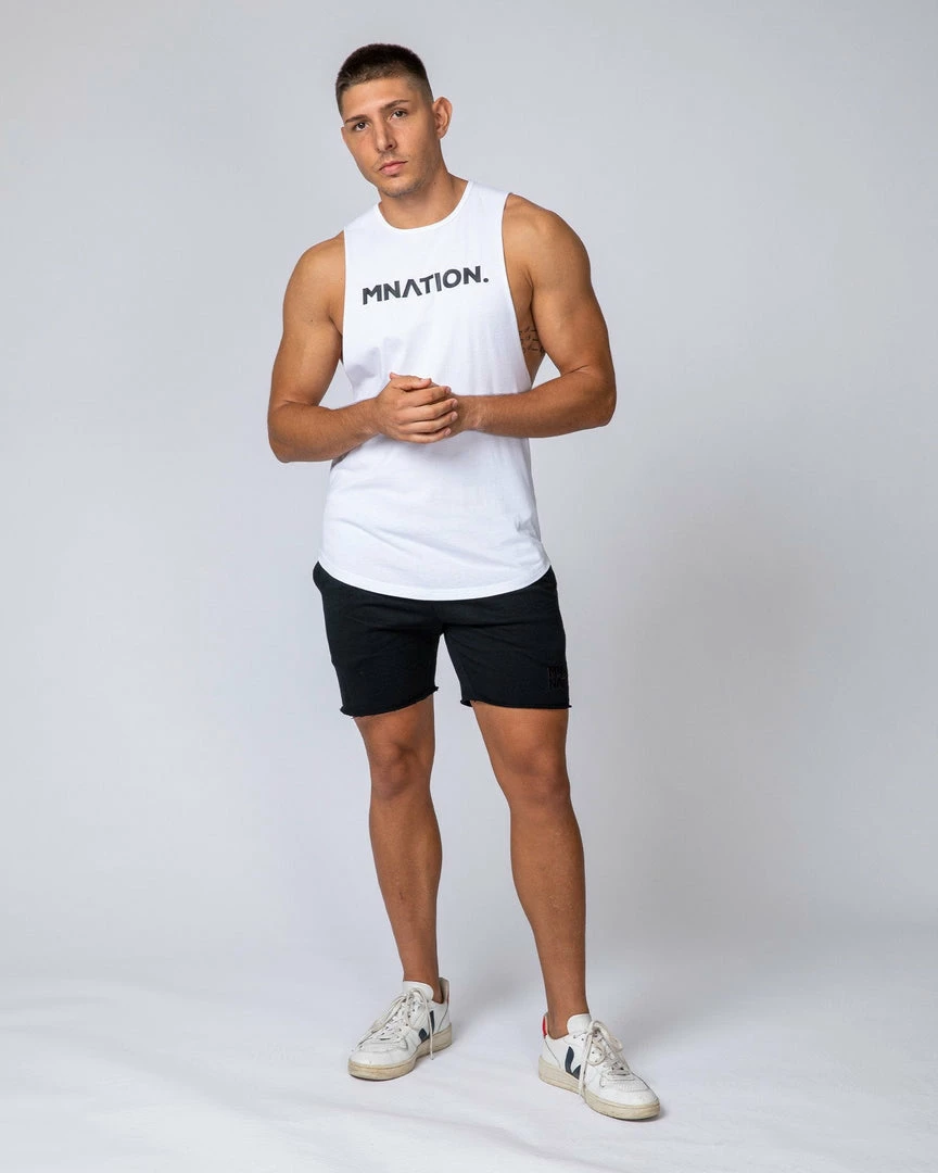 Muscle Nation Drop Arm Tank - White Mens 4 Muscle Nation Drop Arm Tank - White Mens