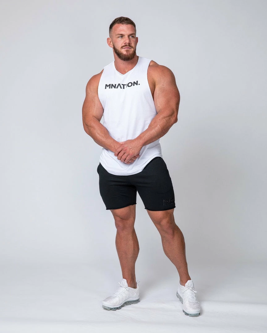 Muscle Nation Drop Arm Tank - White Mens 5 Muscle Nation Drop Arm Tank - White Mens