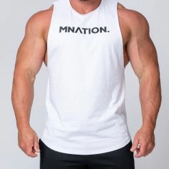 Muscle Nation Drop Arm Tank - White Mens 14 Muscle Nation Drop Arm Tank - White Mens