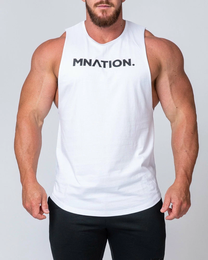 Muscle Nation Drop Arm Tank - White Mens 6 Muscle Nation Drop Arm Tank - White Mens