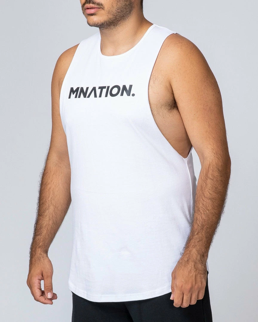 Muscle Nation Drop Arm Tank - White Mens 7 Muscle Nation Drop Arm Tank - White Mens