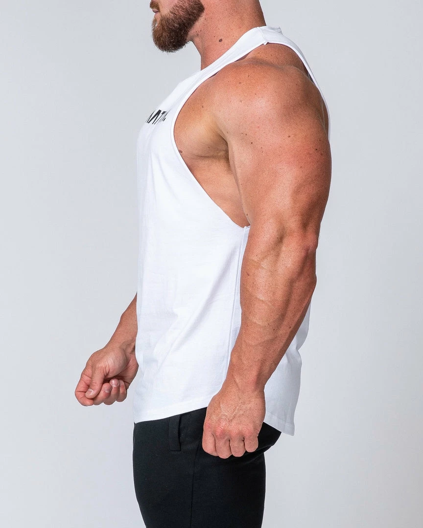 Muscle Nation Drop Arm Tank - White Mens 8 Muscle Nation Drop Arm Tank - White Mens