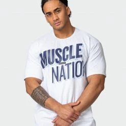 Muscle Nation Duo Branded Tee - White Marl In The Limelight