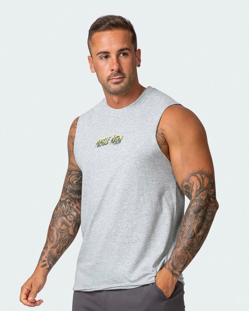 Muscle Nation Leopard Eyes Vintage Tank - Washed Light Grey Marl Mens 3 Muscle Nation Leopard Eyes Vintage Tank - Washed Light Grey Marl Mens