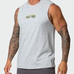 Muscle Nation Leopard Eyes Vintage Tank - Washed Light Grey Marl Mens