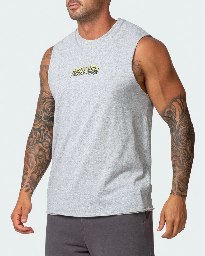 Muscle Nation Leopard Eyes Vintage Tank - Washed Light Grey Marl Mens 4 Muscle Nation Leopard Eyes Vintage Tank - Washed Light Grey Marl Mens