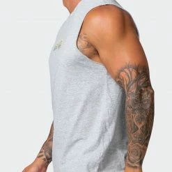 Muscle Nation Leopard Eyes Vintage Tank - Washed Light Grey Marl Mens 11 Muscle Nation Leopard Eyes Vintage Tank - Washed Light Grey Marl Mens