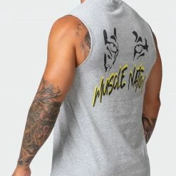 Muscle Nation Leopard Eyes Vintage Tank - Washed Light Grey Marl Mens 12 Muscle Nation Leopard Eyes Vintage Tank - Washed Light Grey Marl Mens