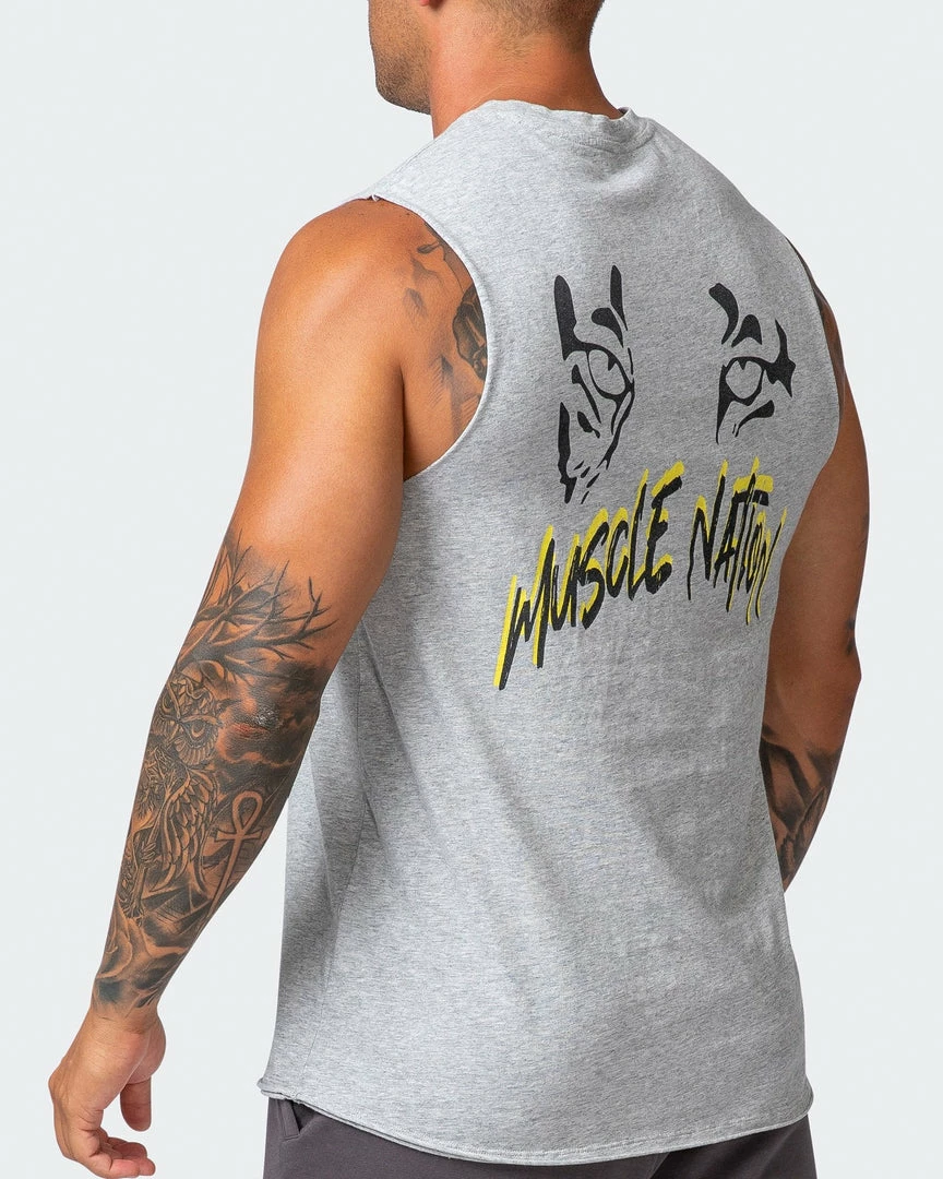 Muscle Nation Leopard Eyes Vintage Tank - Washed Light Grey Marl Mens 6 Muscle Nation Leopard Eyes Vintage Tank - Washed Light Grey Marl Mens