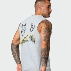 Muscle Nation Leopard Eyes Vintage Tank - Washed Light Grey Marl Mens 13 Muscle Nation Leopard Eyes Vintage Tank - Washed Light Grey Marl Mens