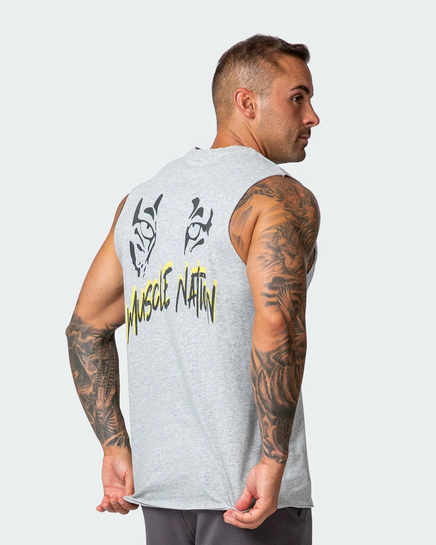 Muscle Nation Leopard Eyes Vintage Tank - Washed Light Grey Marl Mens 7 Muscle Nation Leopard Eyes Vintage Tank - Washed Light Grey Marl Mens