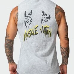 Muscle Nation Leopard Eyes Vintage Tank - Washed Light Grey Marl Mens 14 Muscle Nation Leopard Eyes Vintage Tank - Washed Light Grey Marl Mens