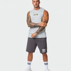 Muscle Nation Leopard Eyes Vintage Tank - Washed Light Grey Marl Mens 15 Muscle Nation Leopard Eyes Vintage Tank - Washed Light Grey Marl Mens