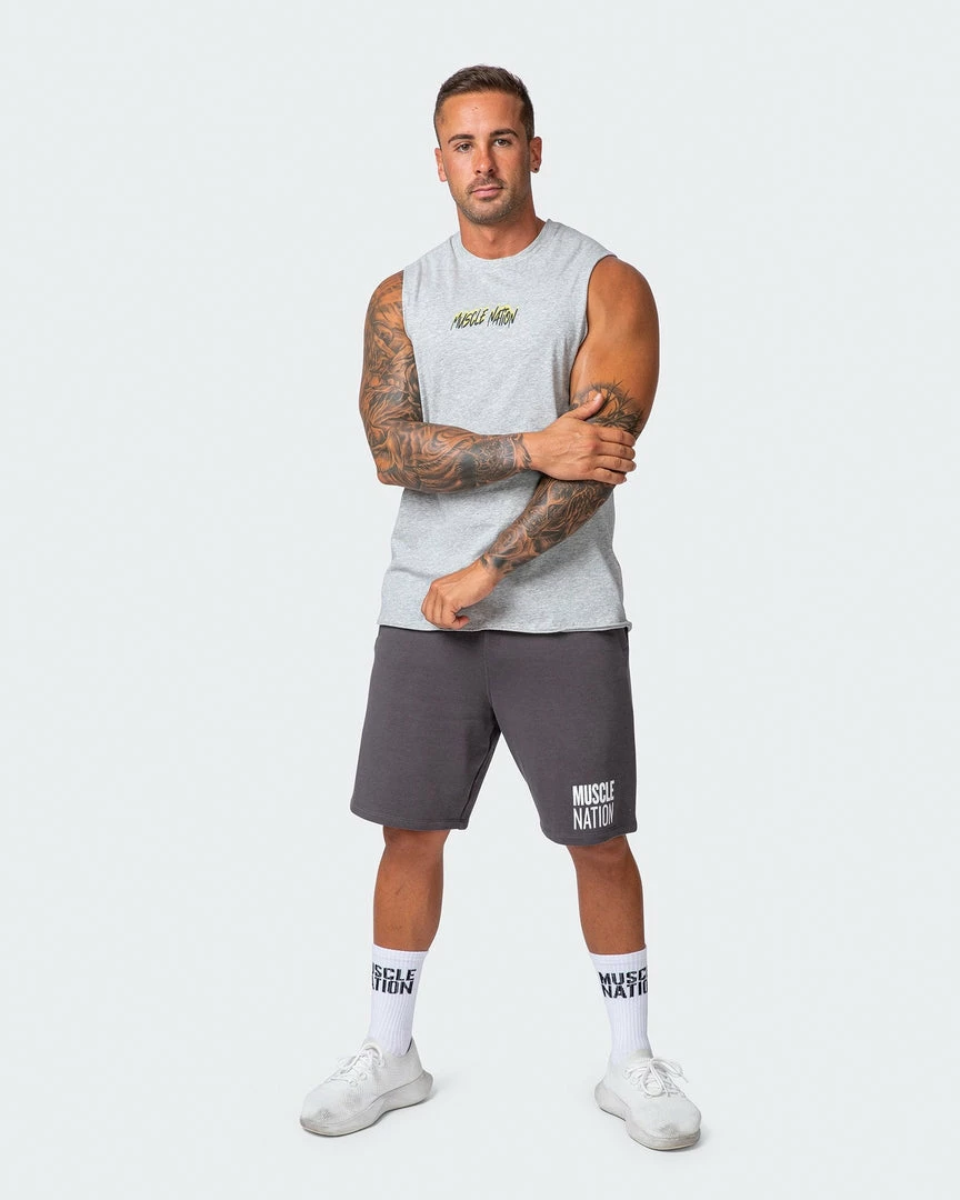 Muscle Nation Leopard Eyes Vintage Tank - Washed Light Grey Marl Mens 9 Muscle Nation Leopard Eyes Vintage Tank - Washed Light Grey Marl Mens