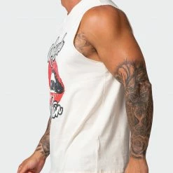 Muscle Nation Mens Lips Vintage Tank - Washed Oatmeal