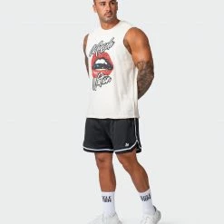 Muscle Nation Mens Lips Vintage Tank - Washed Oatmeal