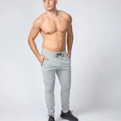Muscle Nation Moto Tapered Joggers - Light Grey Winter 15 Muscle Nation Moto Tapered Joggers - Light Grey Winter