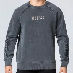 Muscle Nation Moto Vintage Pullover - Washed Black Winter