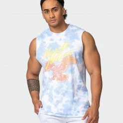 Muscle Nation Neon Eagle Oversized Tie Dye Tank - White / Cashmere Blue Tie Dye In The Limelight