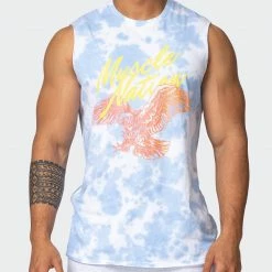 Muscle Nation Neon Eagle Oversized Tie Dye Tank - White / Cashmere Blue Tie Dye In The Limelight