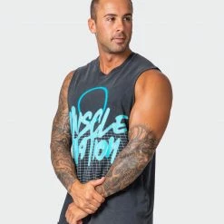 Muscle Nation 30% EOFY SALE Neon Grid Vintage Tank - Washed Black