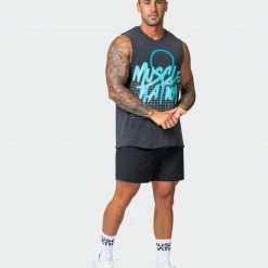 Muscle Nation 30% EOFY SALE Neon Grid Vintage Tank - Washed Black