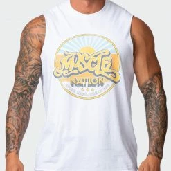 Muscle Nation Retro Vibes Vintage Tank - Washed White Mens