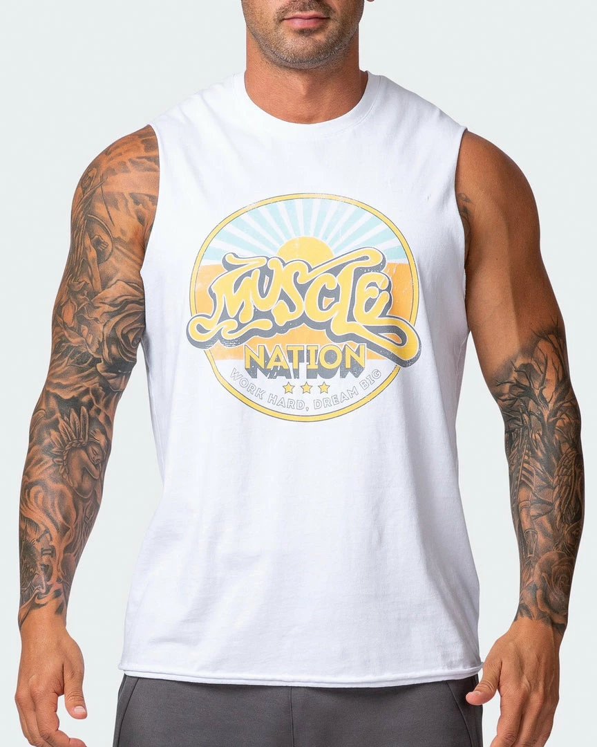 Muscle Nation Retro Vibes Vintage Tank - Washed White Mens 4 Muscle Nation Retro Vibes Vintage Tank - Washed White Mens