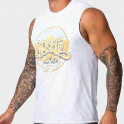 Muscle Nation Retro Vibes Vintage Tank - Washed White Mens 12 Muscle Nation Retro Vibes Vintage Tank - Washed White Mens