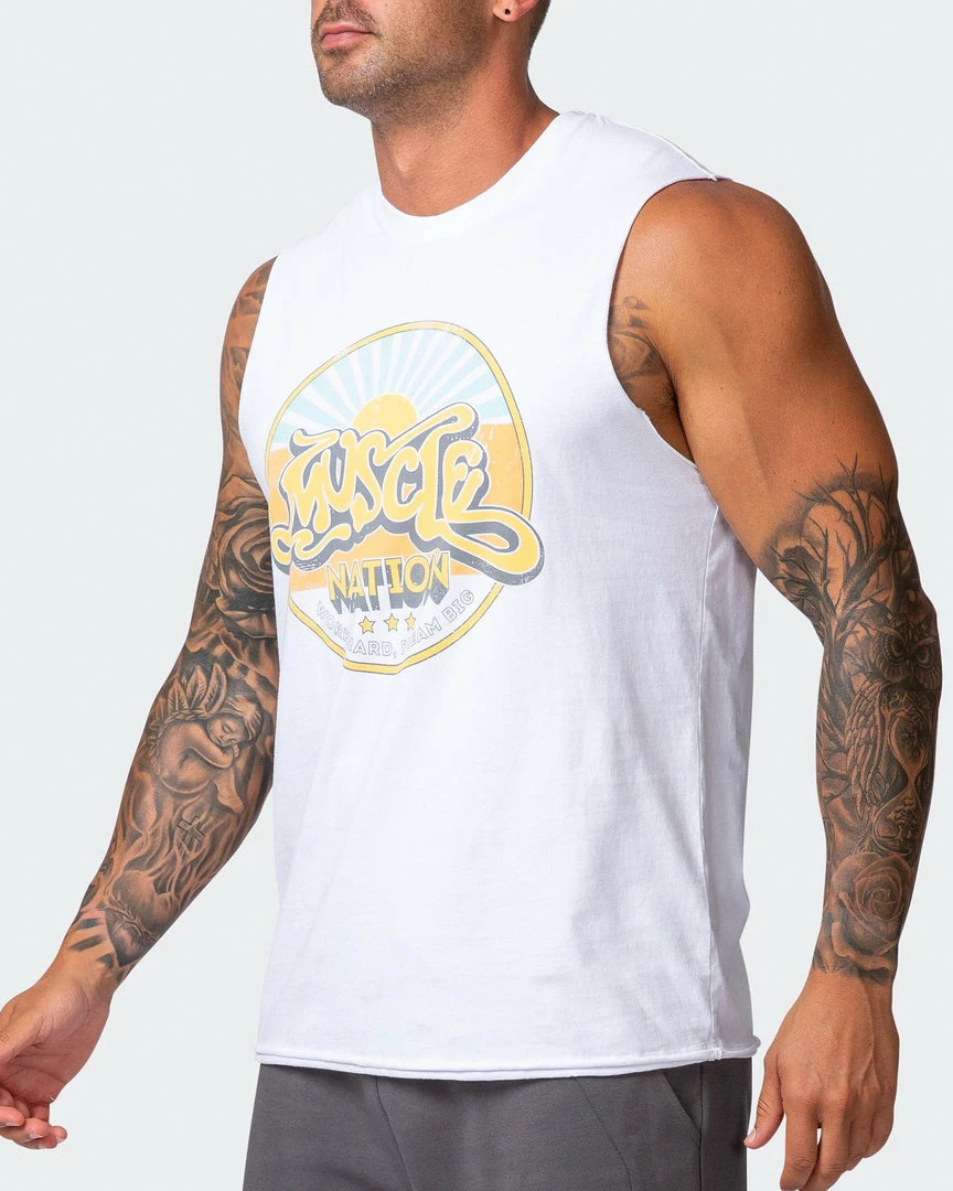 Muscle Nation Retro Vibes Vintage Tank - Washed White Mens 5 Muscle Nation Retro Vibes Vintage Tank - Washed White Mens