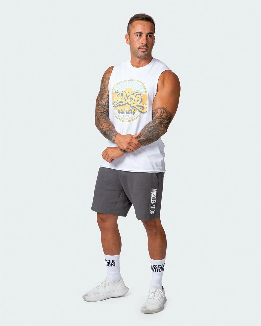Muscle Nation Retro Vibes Vintage Tank - Washed White Mens 10 Muscle Nation Retro Vibes Vintage Tank - Washed White Mens