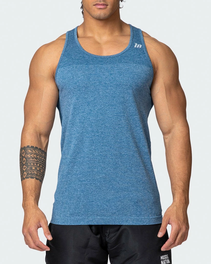 Muscle Nation Seamless Tank - Navy Marl Mens 4 Muscle Nation Seamless Tank - Navy Marl Mens