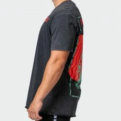 Muscle Nation Mens Skull Oversized Vintage Tee - Washed Black 30% EOFY SALE